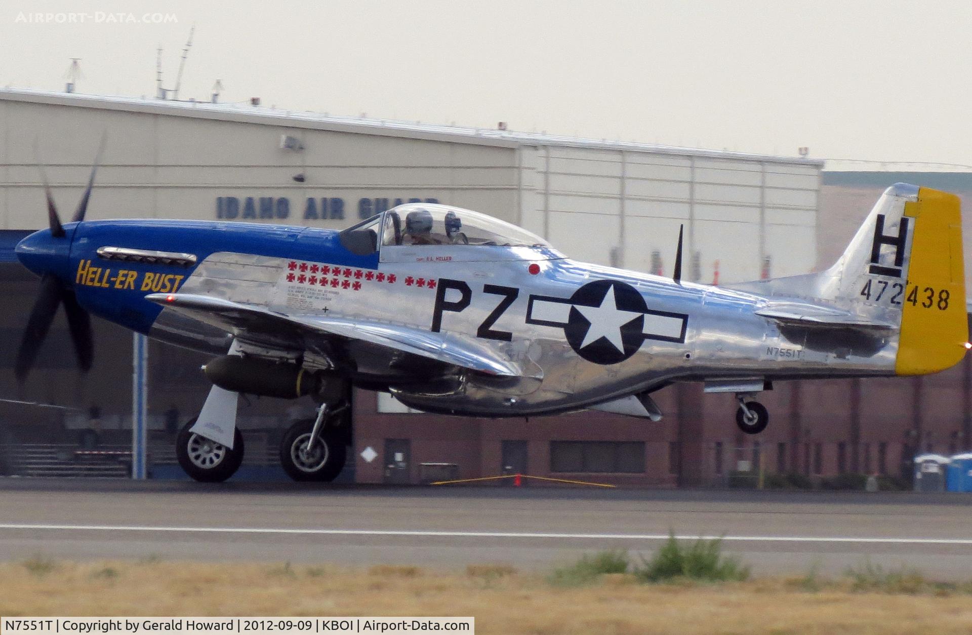 N7551T, 1944 North American P-51D Mustang C/N 122-38997, Landing roll on RWY 10L. Based at BOI.