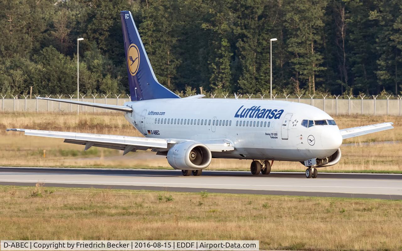 D-ABEC, 1991 Boeing 737-330 C/N 25149, decelerating after touchdown on runway 07L