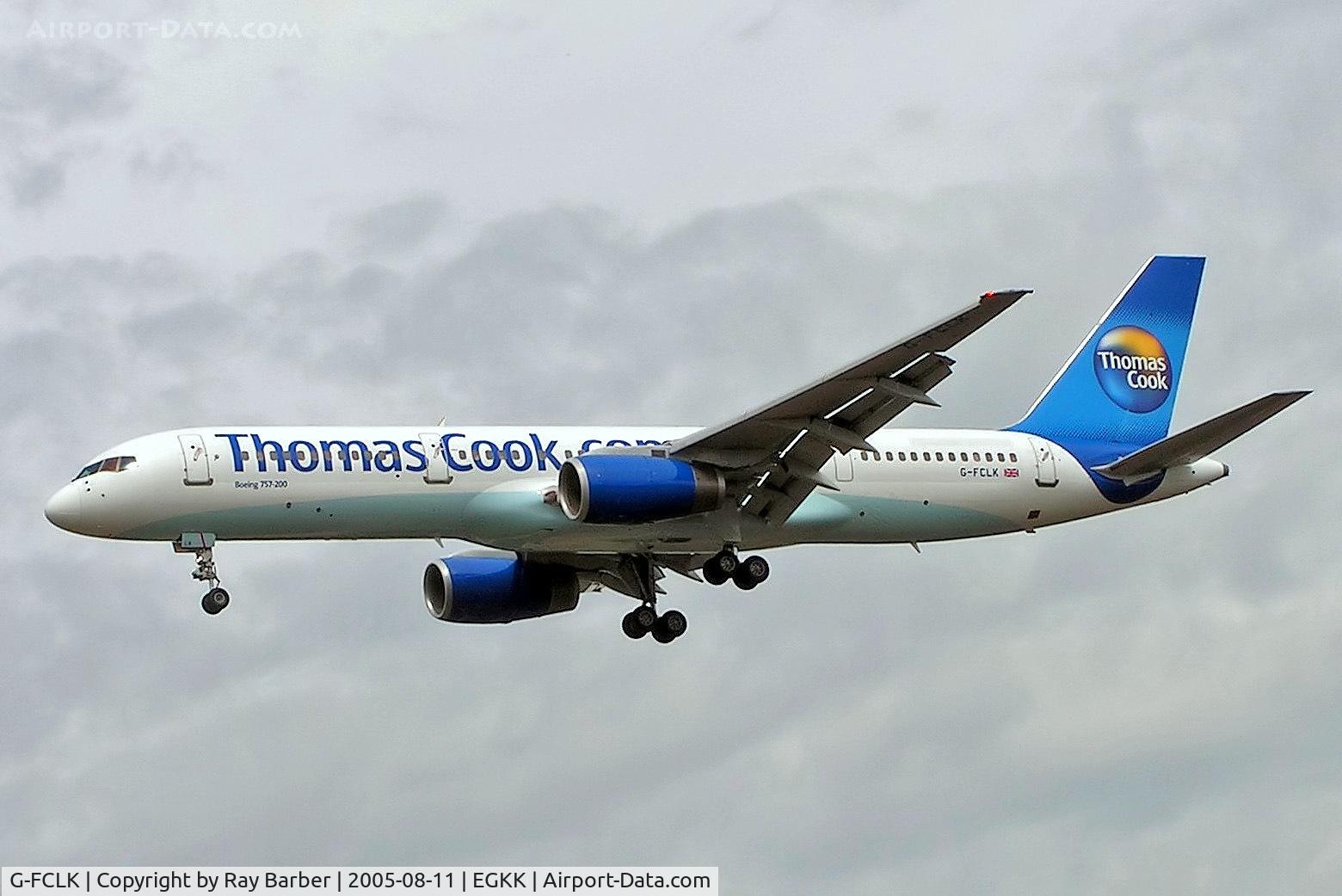 G-FCLK, 1993 Boeing 757-2Y0 C/N 26161, Boeing 757-2Y0 [26261] (Thomas Cook Airlines) Gatwick~G 11/08/2005