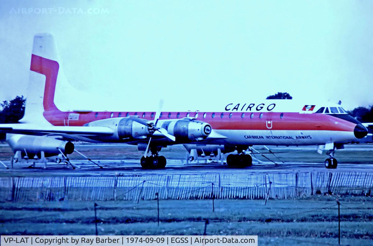 VP-LAT, 1961 Canadair CL-44D4-2 C/N 28, Canadair CL-44D4-6 [28] (Cairgo) Stanstead~G 09/09/1974. From a slide.