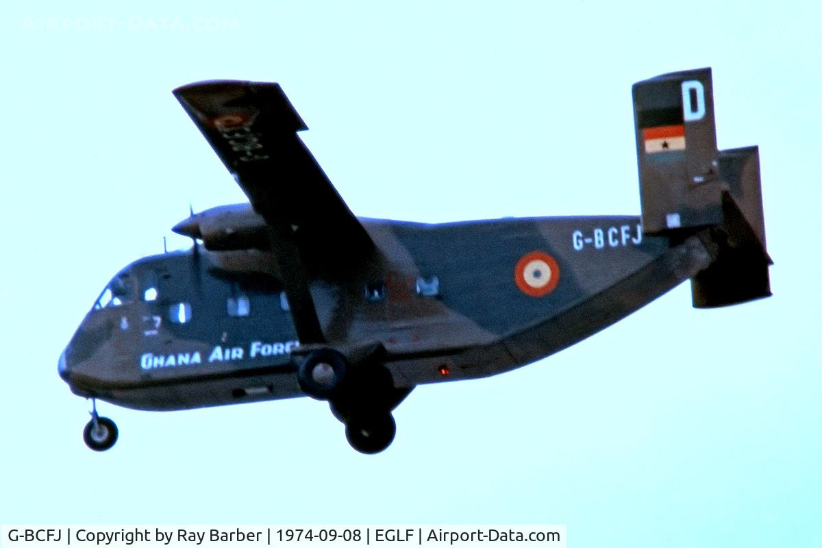 G-BCFJ, 1974 Short SC-7 Skyvan 3M-400 C/N SH.1931, Short SC-7-3M-400 Skyvan [SH1931] (Short Bros Ltd/Ghana Air Force) Farnborough~G 08/09/1974. From a slide.