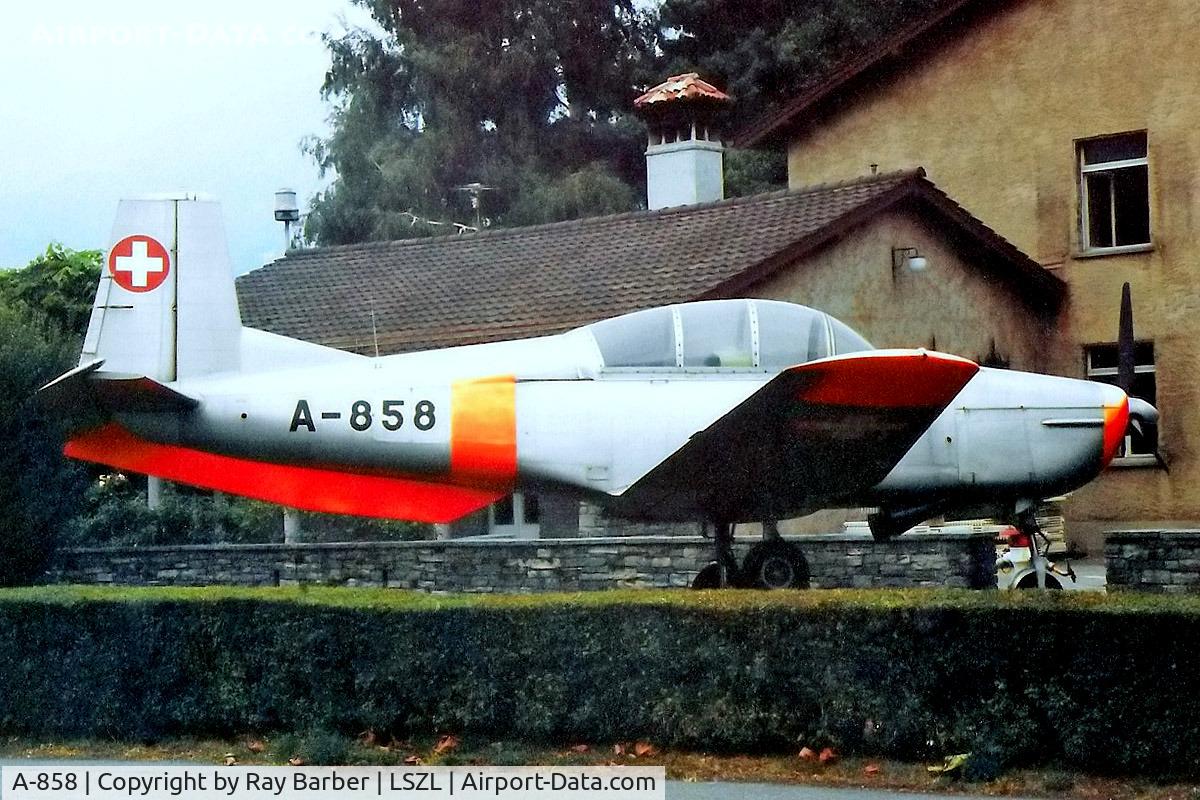 A-858, Pilatus P3-05 C/N 496-45, Pilatus P.3-05 [496-45] (Swiss Air Force) Locarno~HB 11/09/1991. Gate guard.