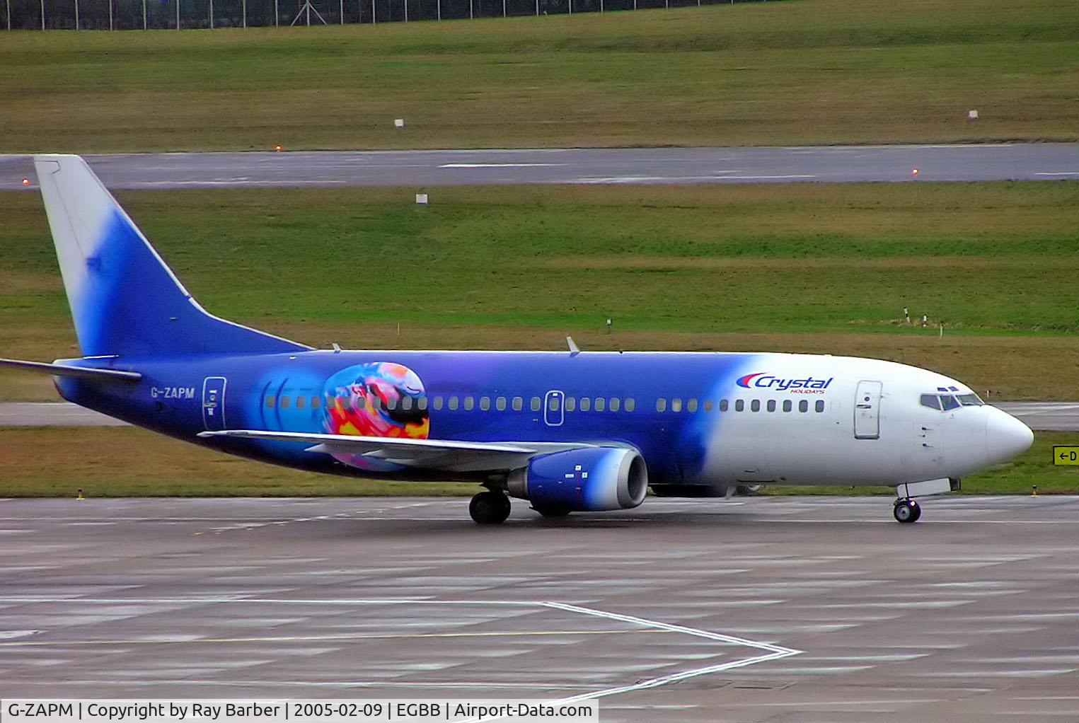 G-ZAPM, 1994 Boeing 737-33A C/N 27285, Boeing 737-33A [27285] (Titan Airways) Birmingham Int'l~G 09/02/2005. Advertising Crystal Holidays.