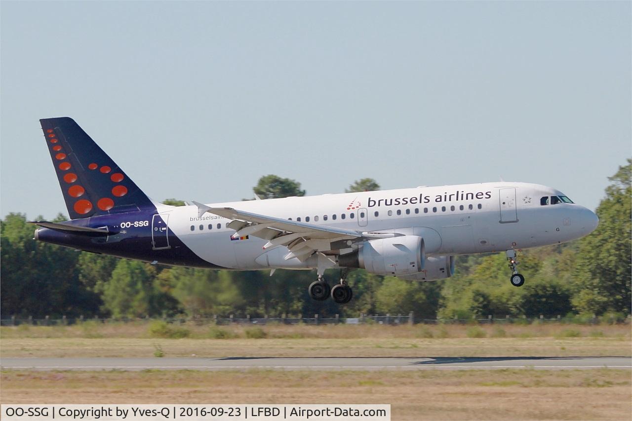 OO-SSG, 2000 Airbus A319-112 C/N 1160, Airbus A319-112, On final rwy 05, Bordeaux Mérignac airport (LFBD-BOD)