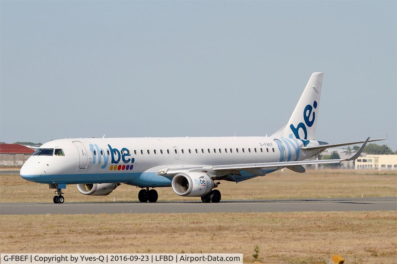 G-FBEF, 2007 Embraer 195LR (ERJ-190-200LR) C/N 19000104, Embraer ERJ-195LR, Taxiing to holding point Delta rwy 05, Bordeaux Mérignac airport (LFBD-BOD)