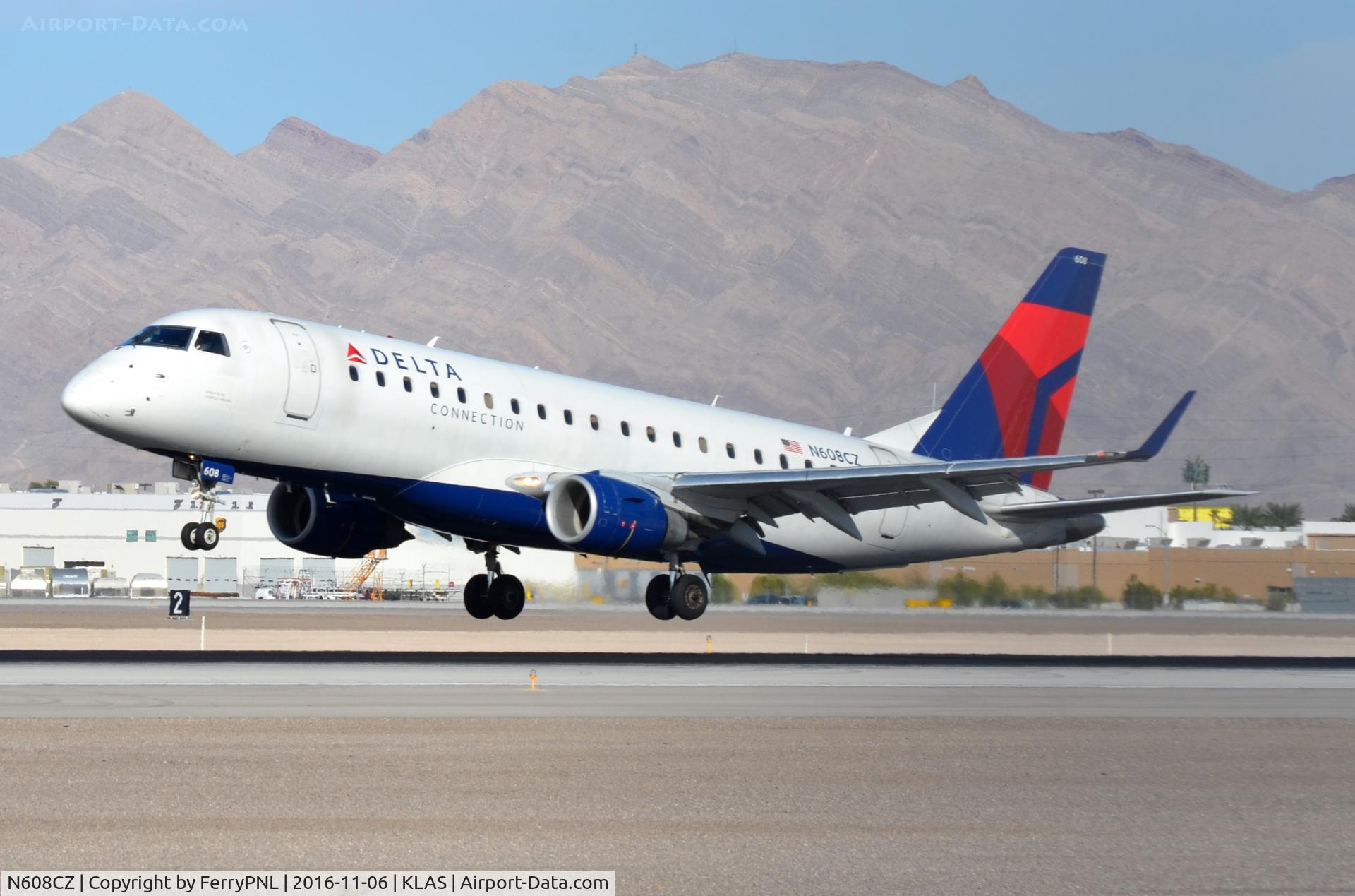 N608CZ, 2007 Embraer 175LR (ERJ-170-200LR) C/N 17000195, Delta Connection ERJ175 floating in.