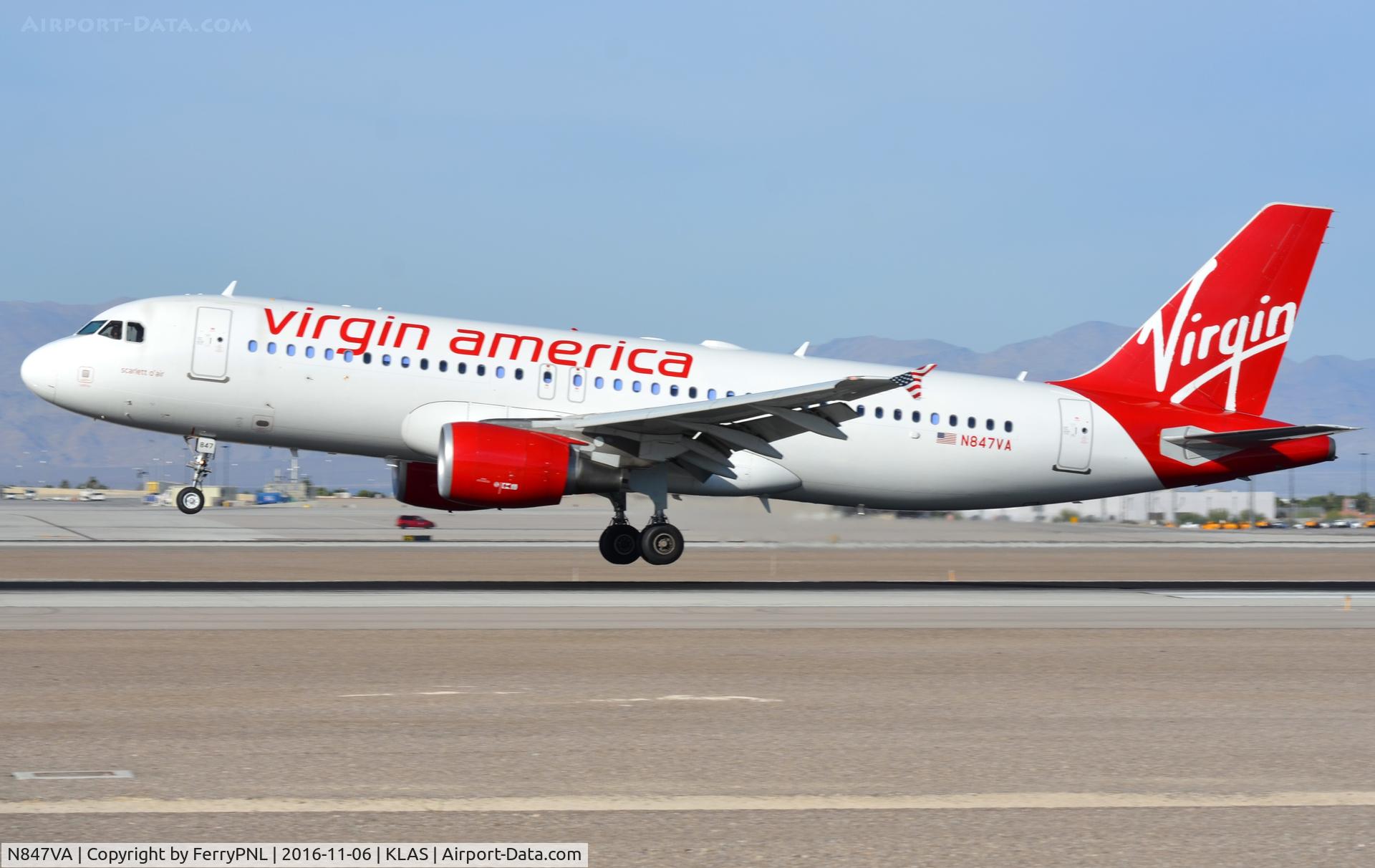 N847VA, 2011 Airbus A320-214 C/N 4948, Virgin AMerica A320 landing.
