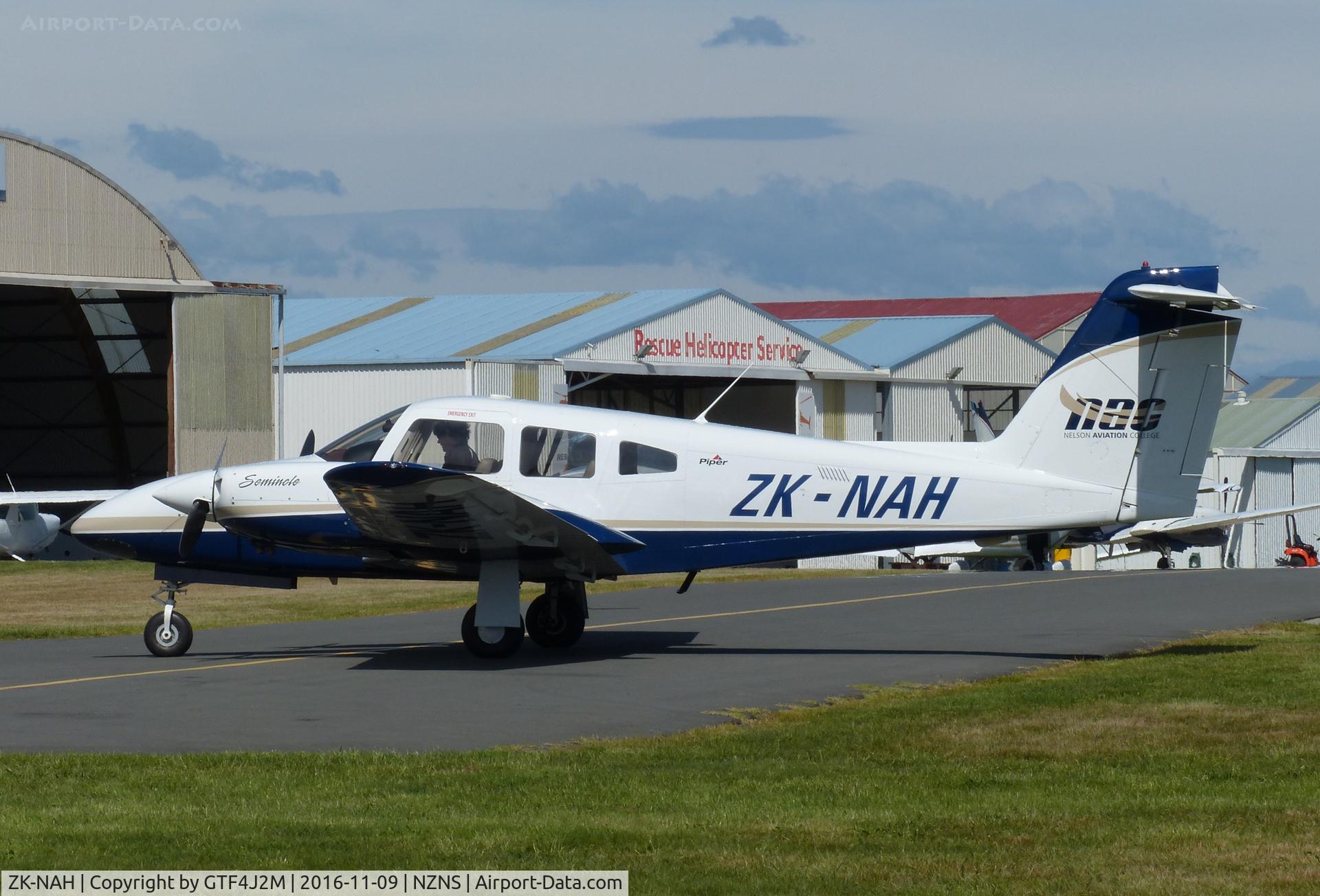 ZK-NAH, Piper PA-44-180 Seminole Seminole C/N 4496327, ZK-NAH at Nelson 9.11.16