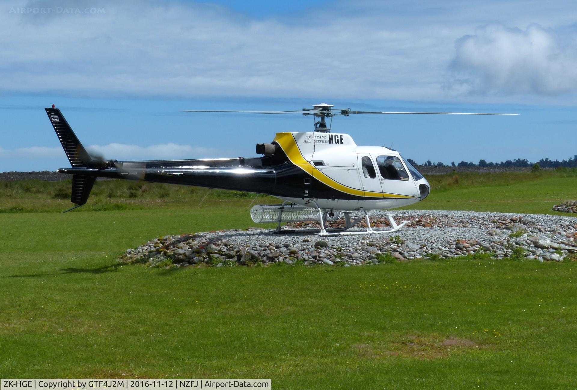 ZK-HGE, Aerospatiale AS 350B Ecureuil C/N 1145, ZK-HGE of Fox /Franz Heli Services at Franz Josef Glacier heliport 12.11.16
