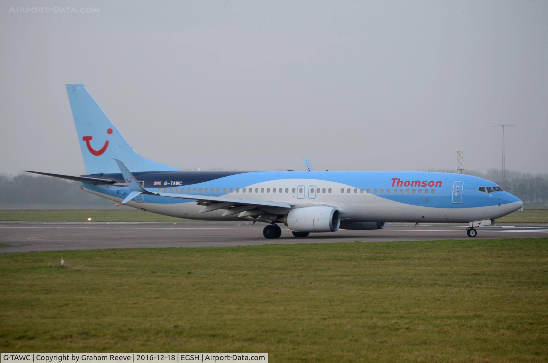 G-TAWC, 2012 Boeing 737-8K5 C/N 39922, About to depart from Norwich.