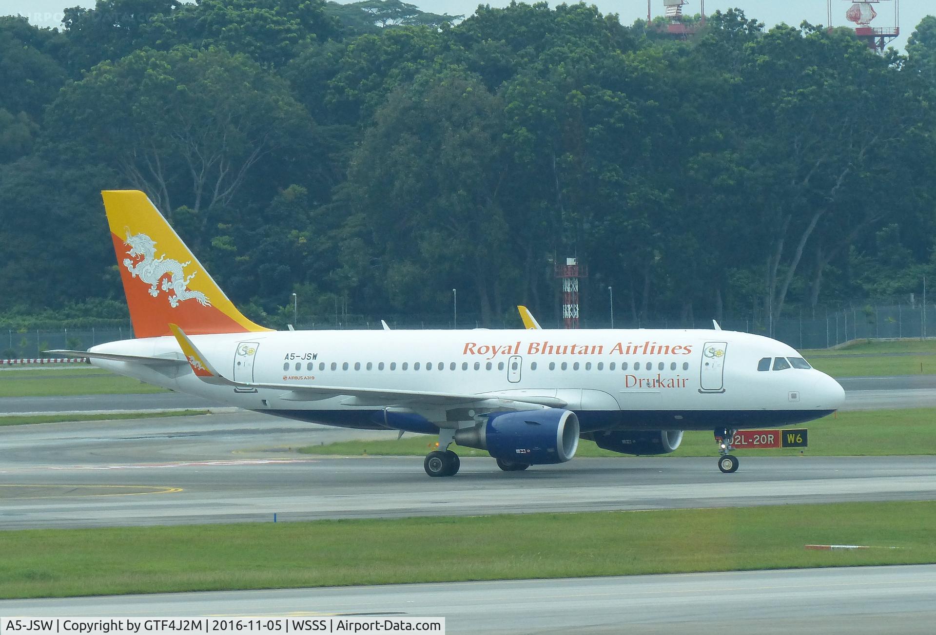 A5-JSW, 2015 Airbus A319-115 C/N 6496, A5-JSW  Royal Bhutan AL at Singapore 5.11.16