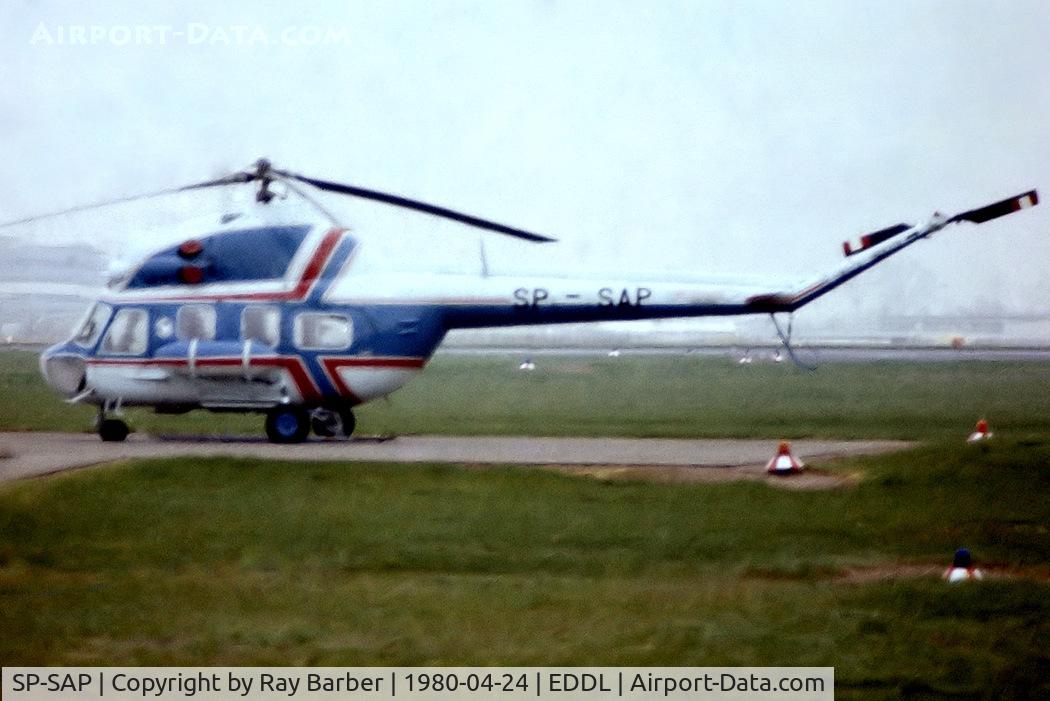 SP-SAP, Mil Mi-2 Hoplite C/N 525523038, Mil Mi-2 Hoplite [525523038] Dusseldorf~D 24/04/1980. From a slide taken in poor light on a early foggy morning. Not the best of images.