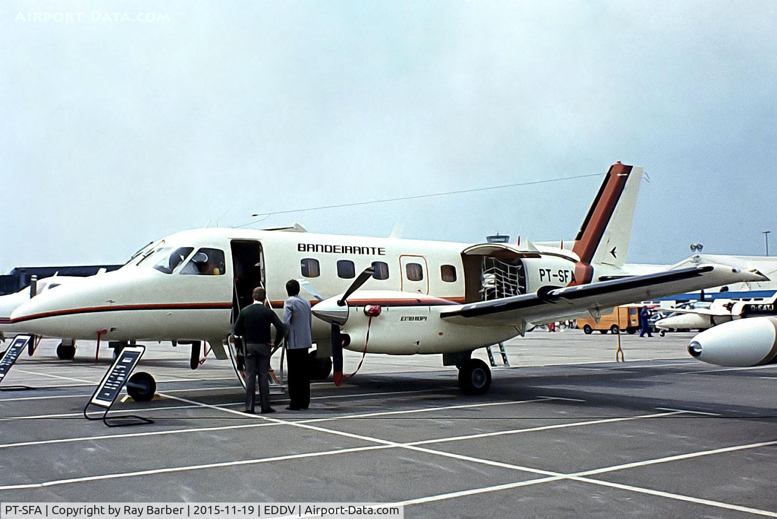 PT-SFA, 1982 Embraer EMB-110P1 Bandeirante C/N 110383, Embraer Emb-110P1 Bandeirante [110383] (Embraer) Hannover~D 21/05/1982. From a slide.