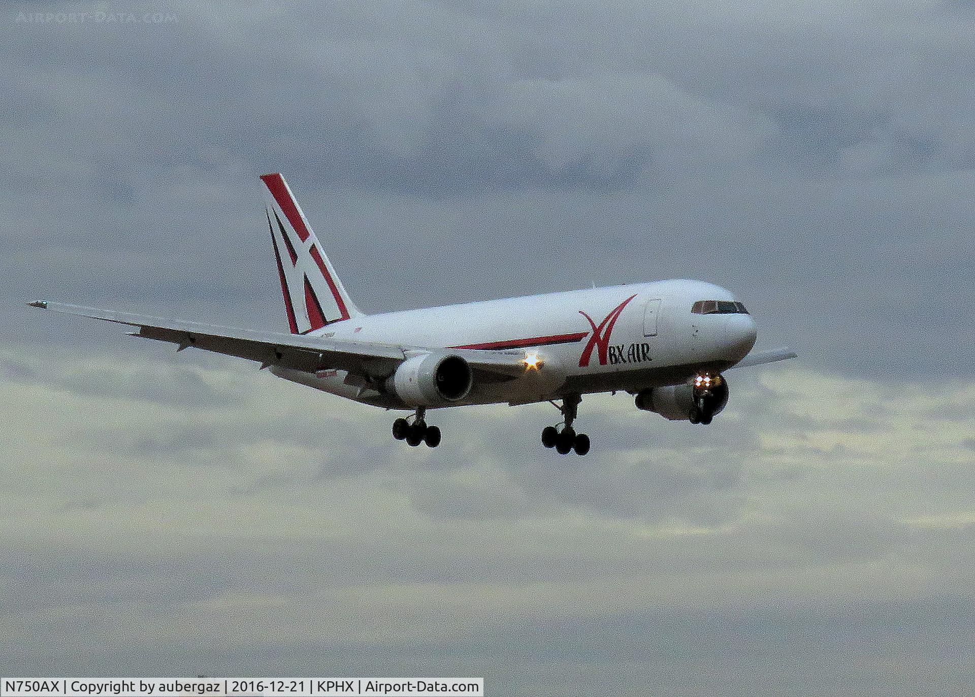 N750AX, 1984 Boeing 767-232 C/N 22227, ABX arrival PHX. One of numerous cargo movements in PHX this time of year.  Major distribution point for Amazon.