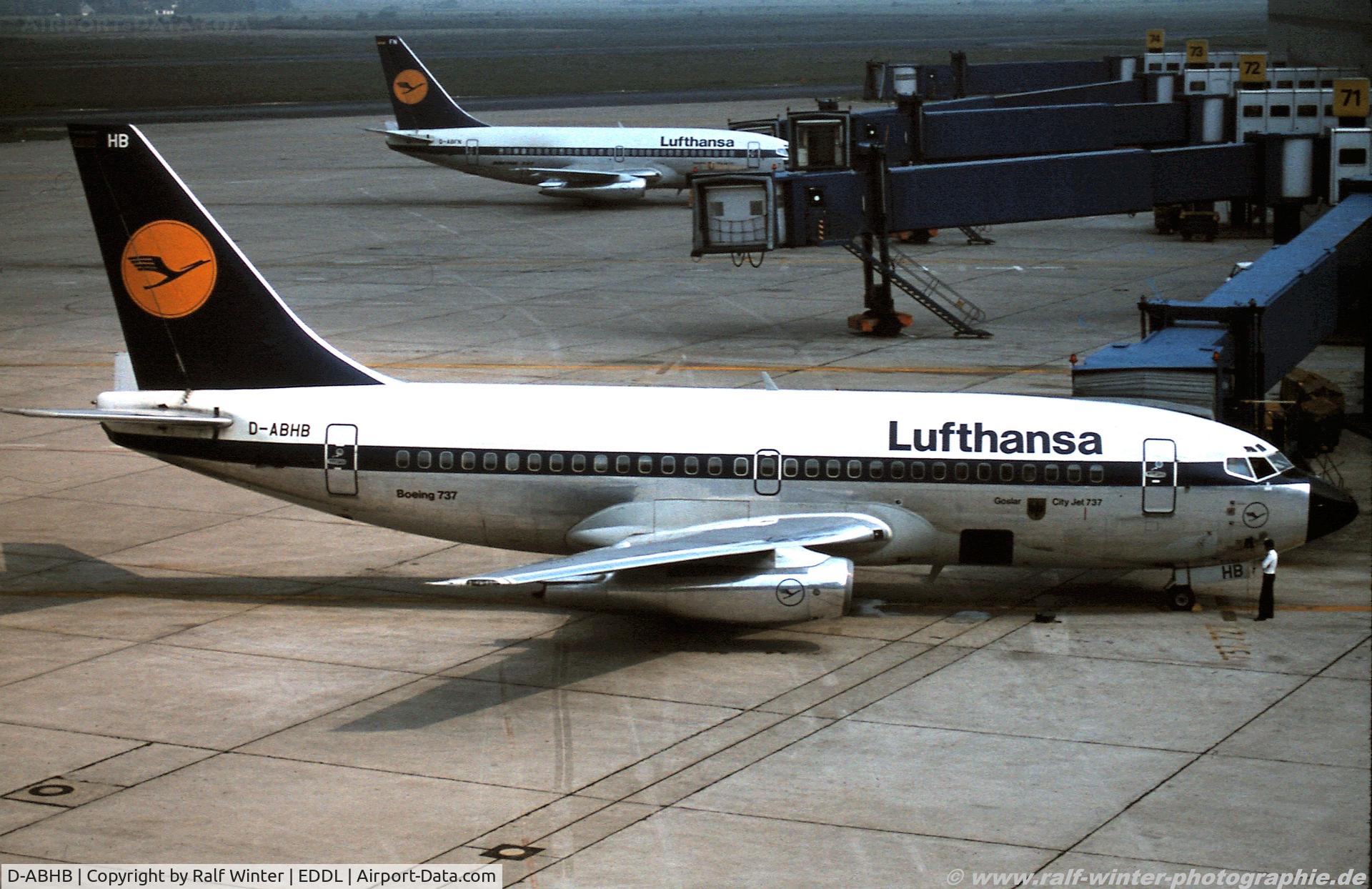 D-ABHB, Boeing 737-230A C/N 22132/769, Boeing 737-230A - Lufthansa 'Goslar' - D-ABHB - 1984 - DUS, from a slide