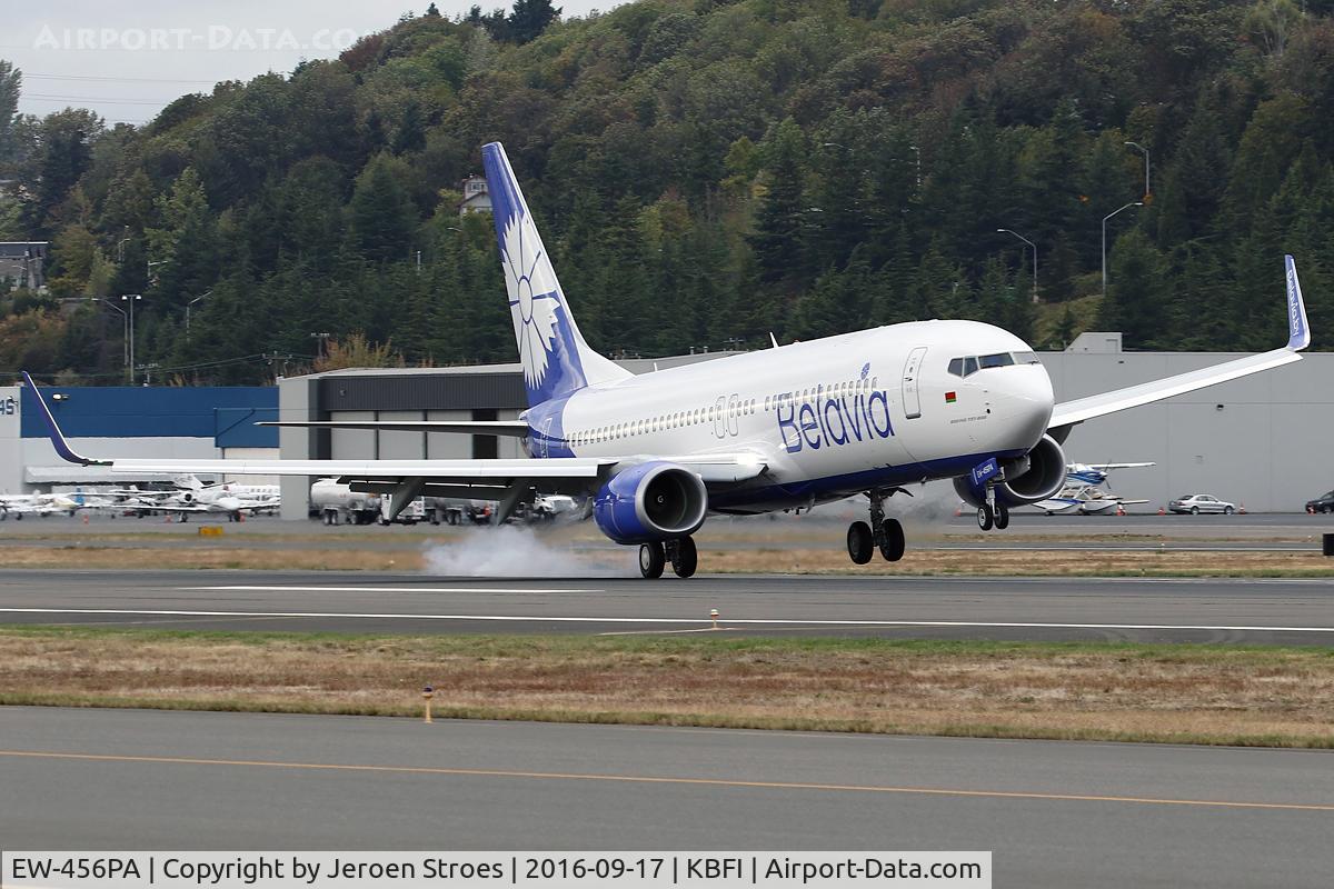 EW-456PA, 2016 Boeing 737-8ZM C/N 61422, First landing of this aircraft after first flight started at Renton