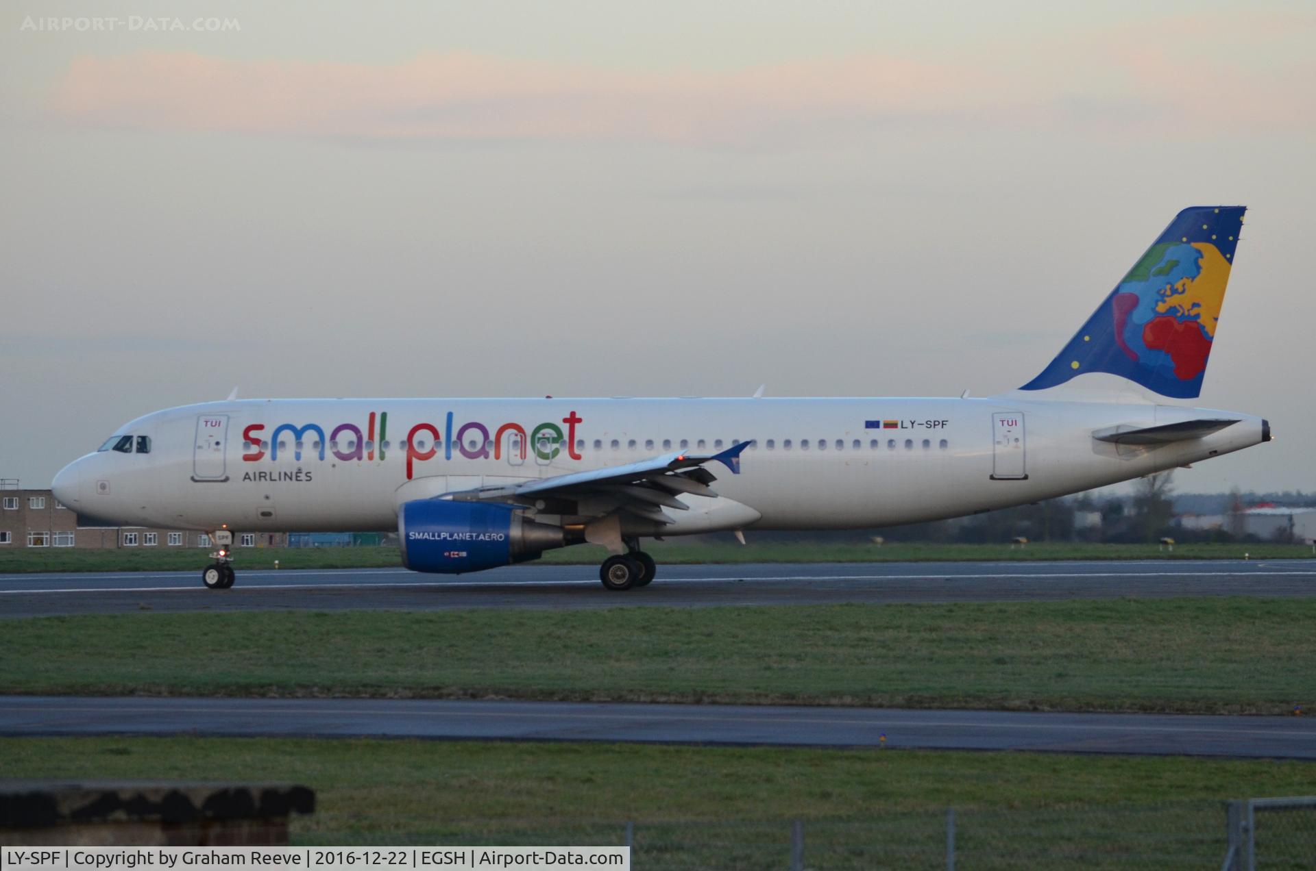 LY-SPF, 1999 Airbus A320-214 C/N 967, Just landed at Norwich.