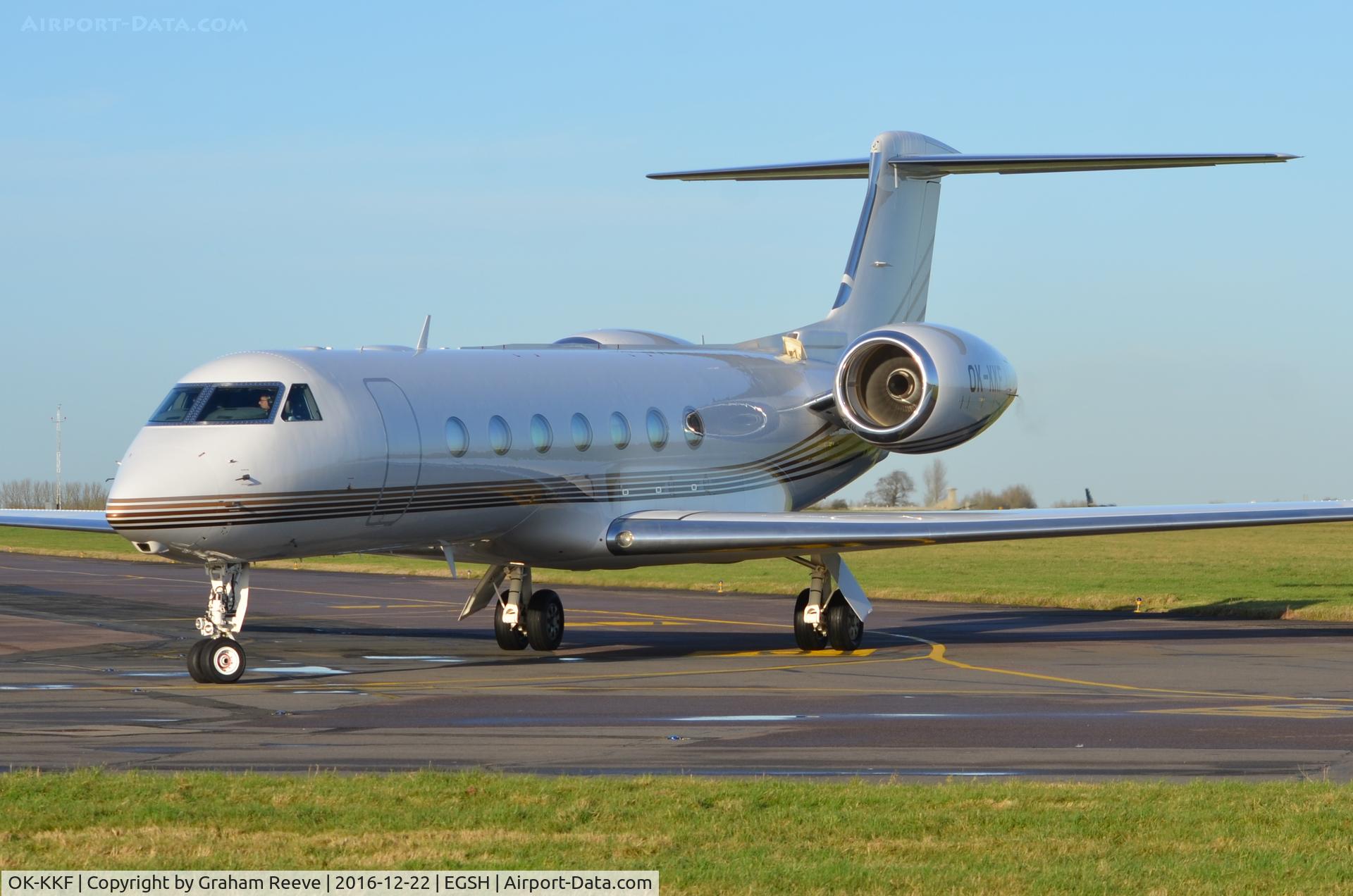 OK-KKF, 2013 Gulfstream Aerospace GV-SP (G550) C/N 5426, Just landed at Norwich.