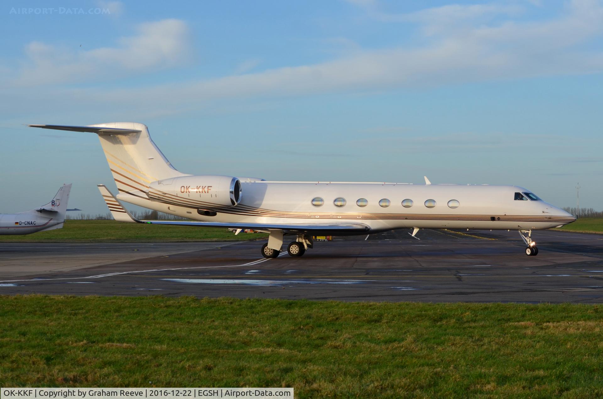 OK-KKF, 2013 Gulfstream Aerospace GV-SP (G550) C/N 5426, Departing from Norwich.