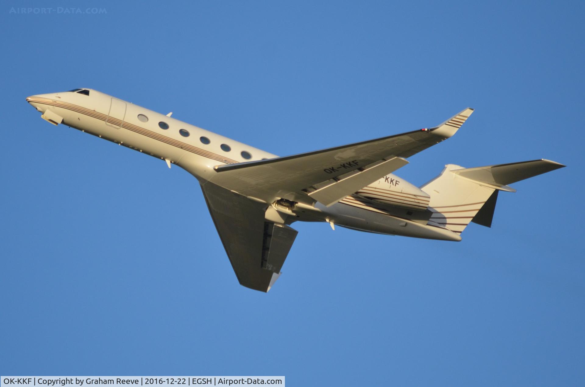 OK-KKF, 2013 Gulfstream Aerospace GV-SP (G550) C/N 5426, Departing from Norwich..
