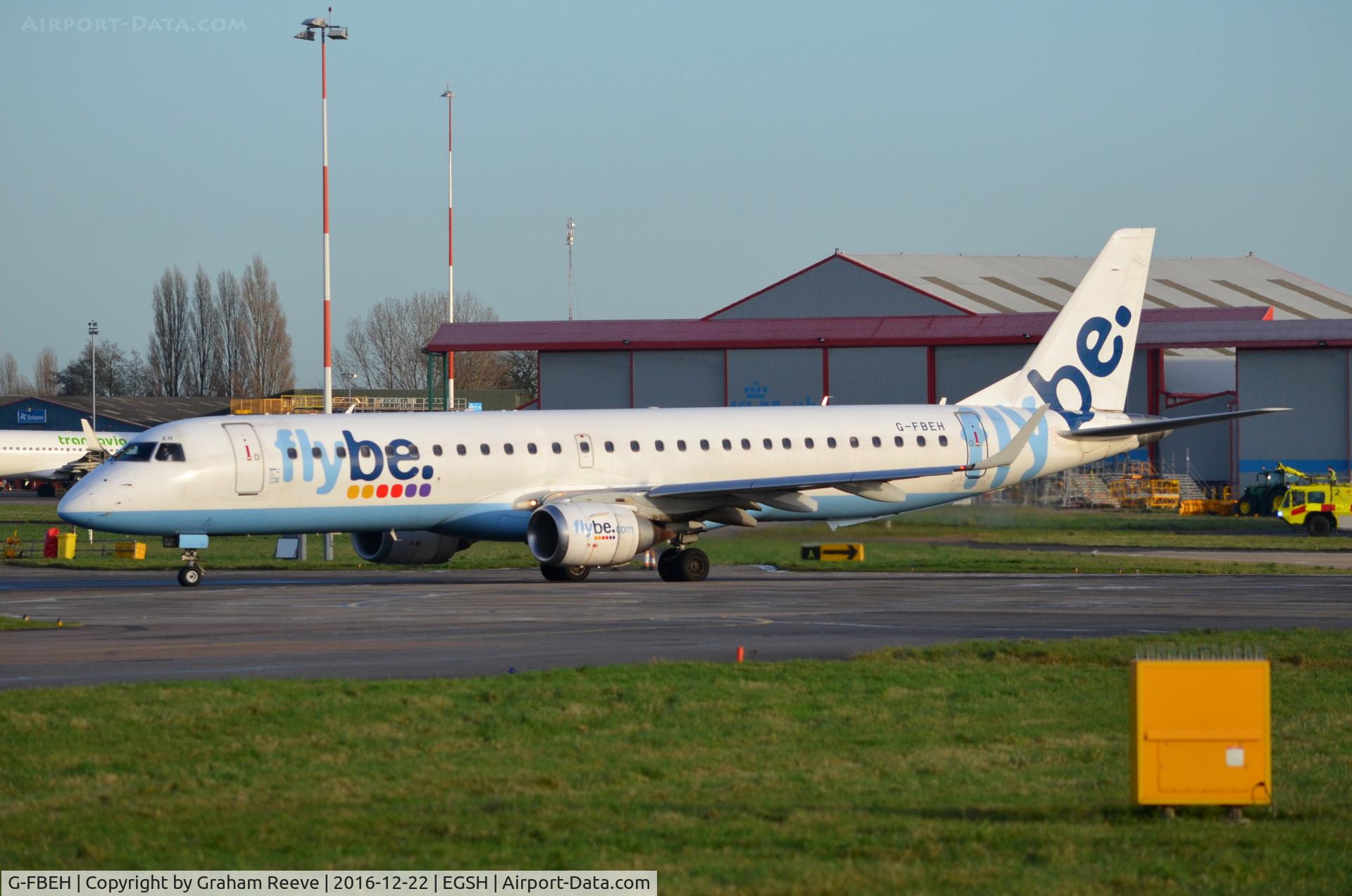 G-FBEH, 2007 Embraer 195LR (ERJ-190-200LR) C/N 19000128, Departing from Norwich.