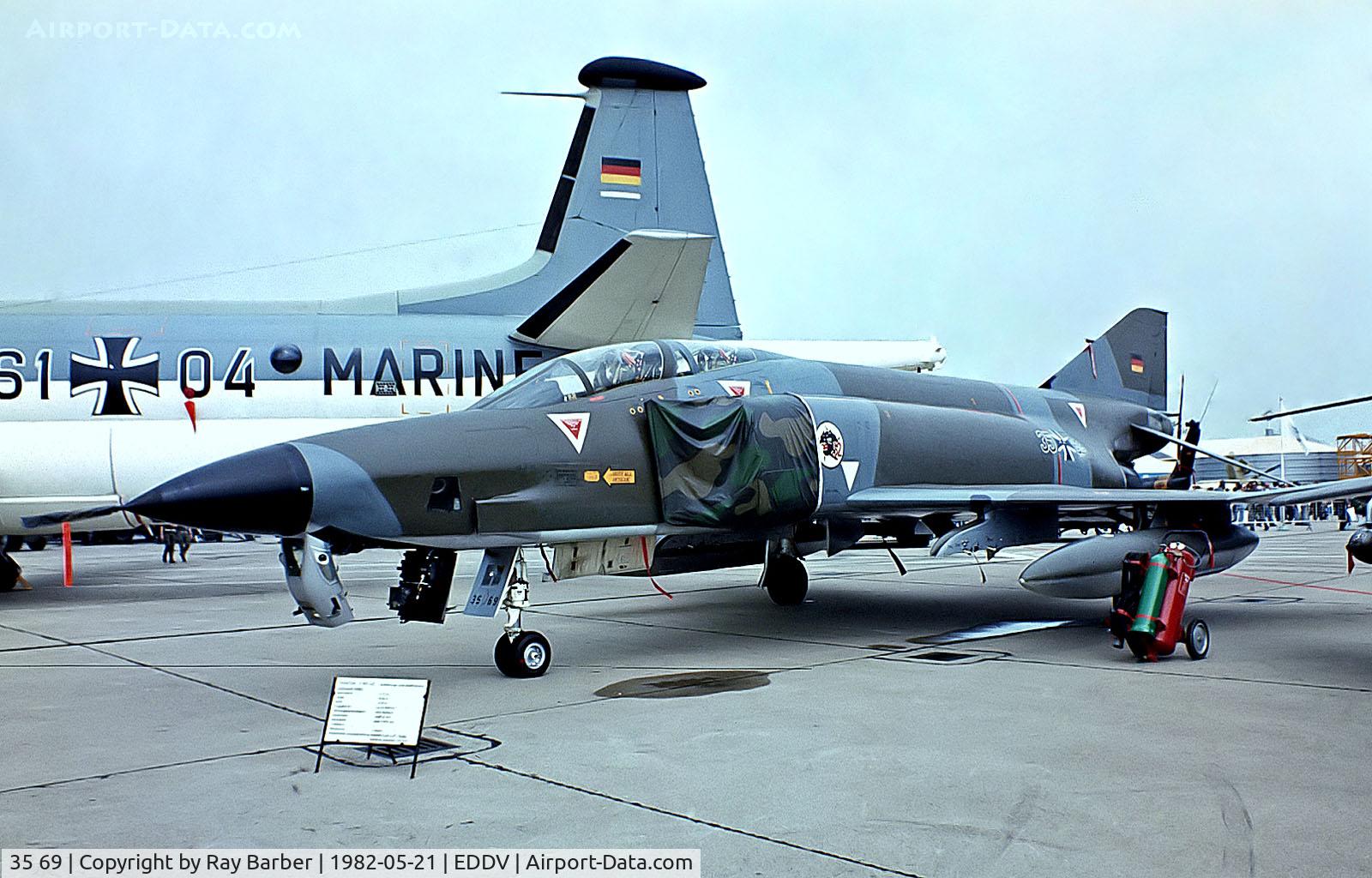 35 69, 1969 McDonnell Douglas RF-4E Phantom II C/N 4159, McDonnell-Douglas RF-4E Phantom II [4159] (German Air Force) Hannover~D 21/05/1982 From a slide.