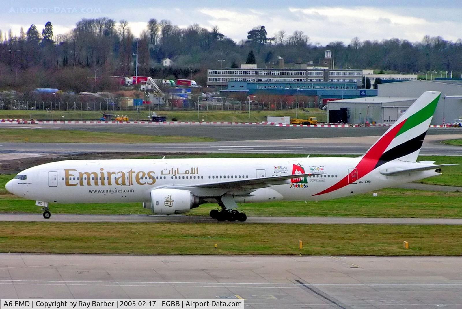 A6-EMD, 1996 Boeing 777-21H C/N 27247, Boeing 777-21H [27247] (Emirates Airlines) Birmingham Int'l~G 17/02/2005