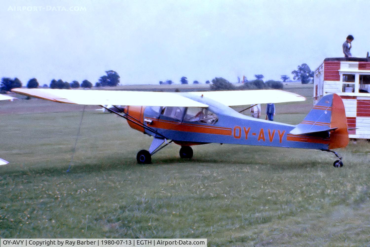 OY-AVY, Taylorcraft J Auster 5 C/N 1400, Auster AOP.5 [1400] Old Warden~G 13/07/1980. From a slide.