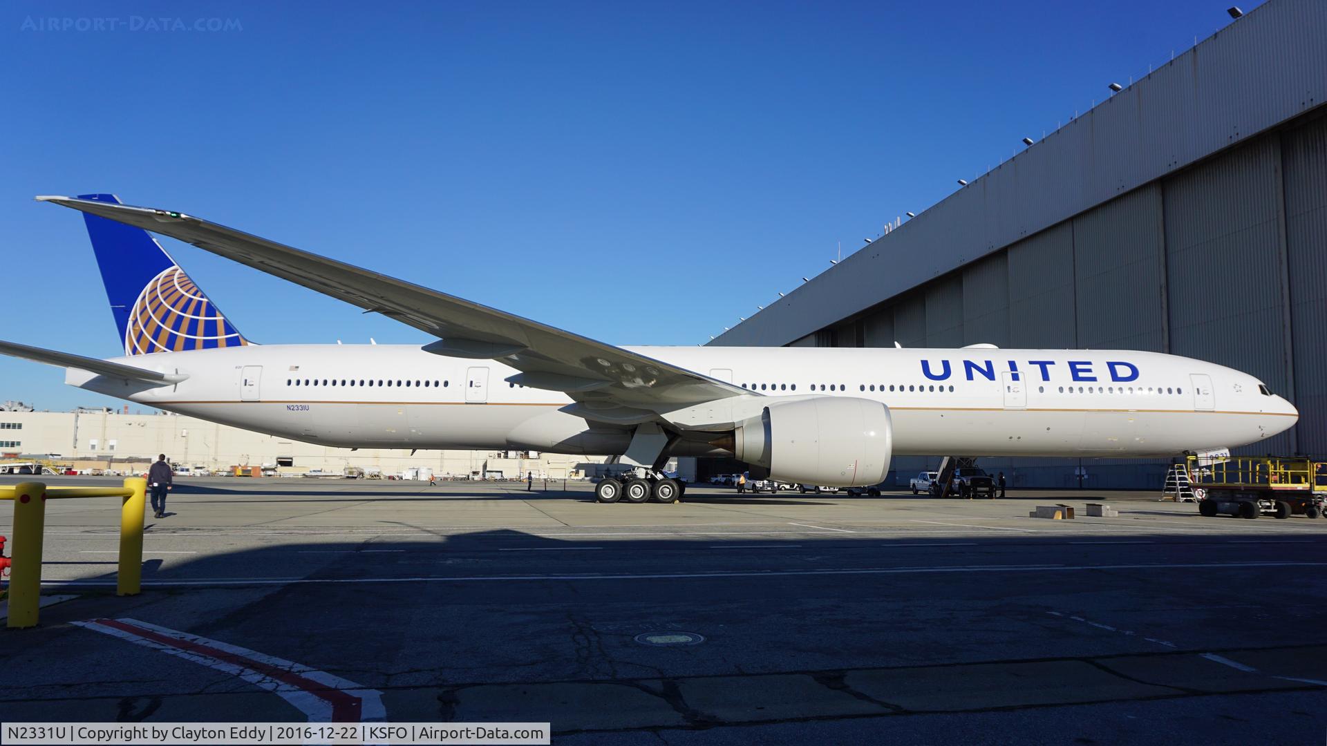 N2331U, 2016 Boeing 777-322/ER C/N 62642, United Aiirlines first 777-300er. SFO 2016. GE90 engines, 28 feet longer, 4 feet taller, 12 feet wider then a 777-200.
