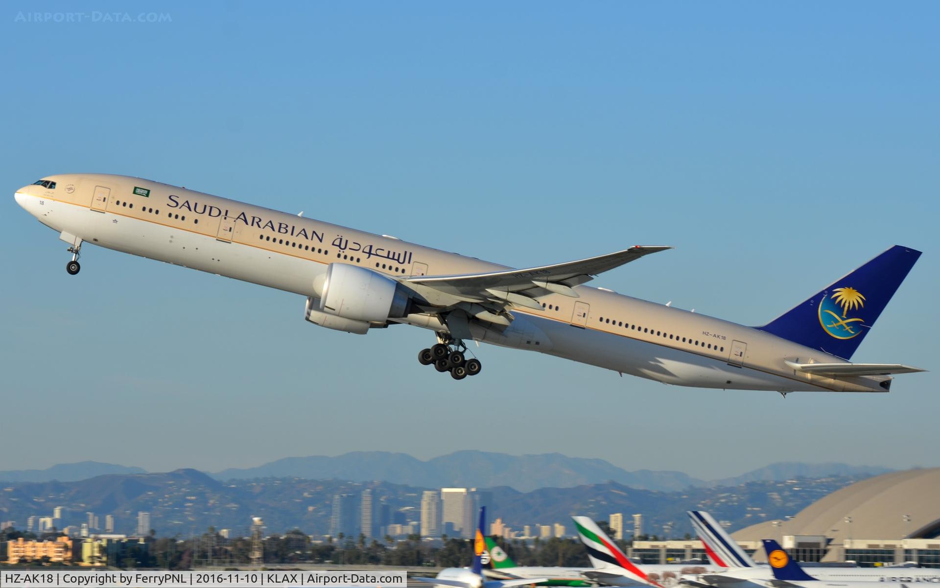 HZ-AK18, 2013 Boeing 777-368/ER C/N 41055, Saudi B773 departing LAX