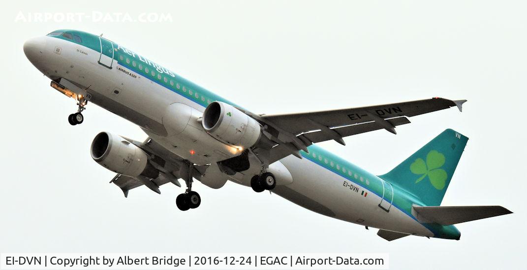 EI-DVN, 2011 Airbus A320-214 C/N 4715, Aer Lingus EI-DVN departing Belfast City.  Ski charter to Salzburg.