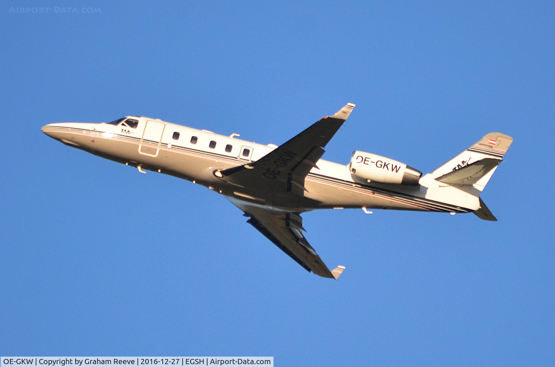 OE-GKW, 2003 Gulfstream Aerospace G100 C/N 150, Departing from Norwich.