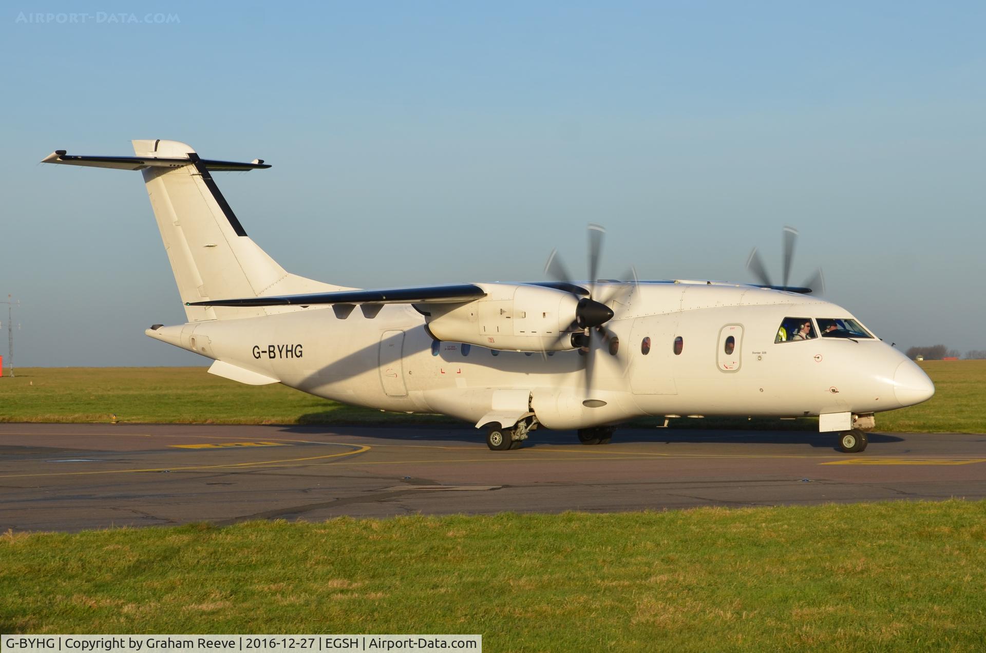 G-BYHG, 1998 Dornier 328-100 C/N 3098, Just landed at Norwich.