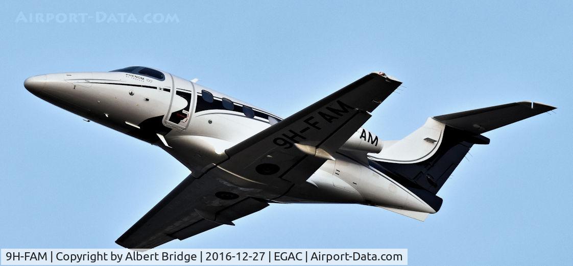 9H-FAM, 2009 Embraer EMB-500 Phenom 100 C/N 50000100, 9H-FAM departing Belfast City.
