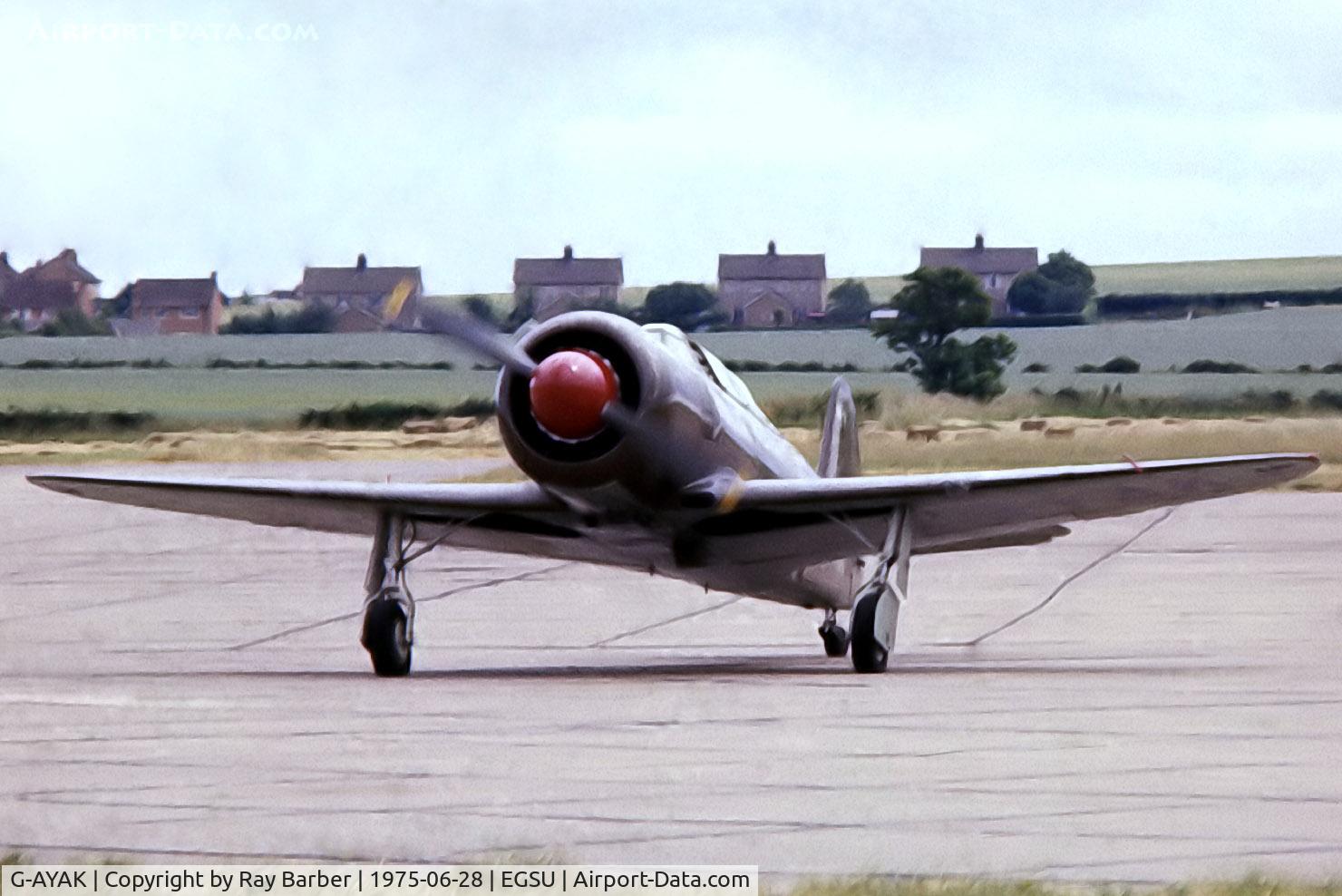 G-AYAK, 1956 Let C-11 (Yak-11) C/N 172701, Yakovlev Yak-C11 [172701] Duxford~G 28/06/1975. From a slide.