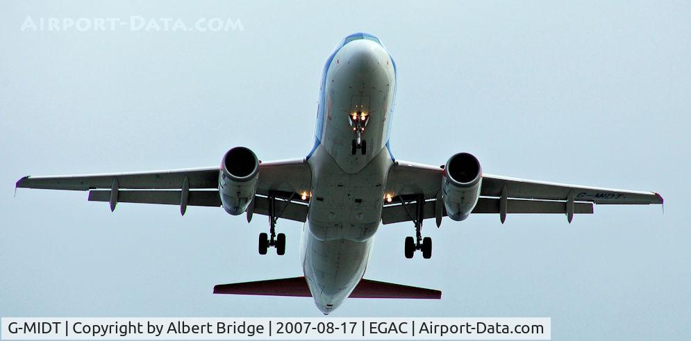 G-MIDT, 2001 Airbus A320-232 C/N 1418, BMI British Midland G-MIDT on final approach to Belfast City.