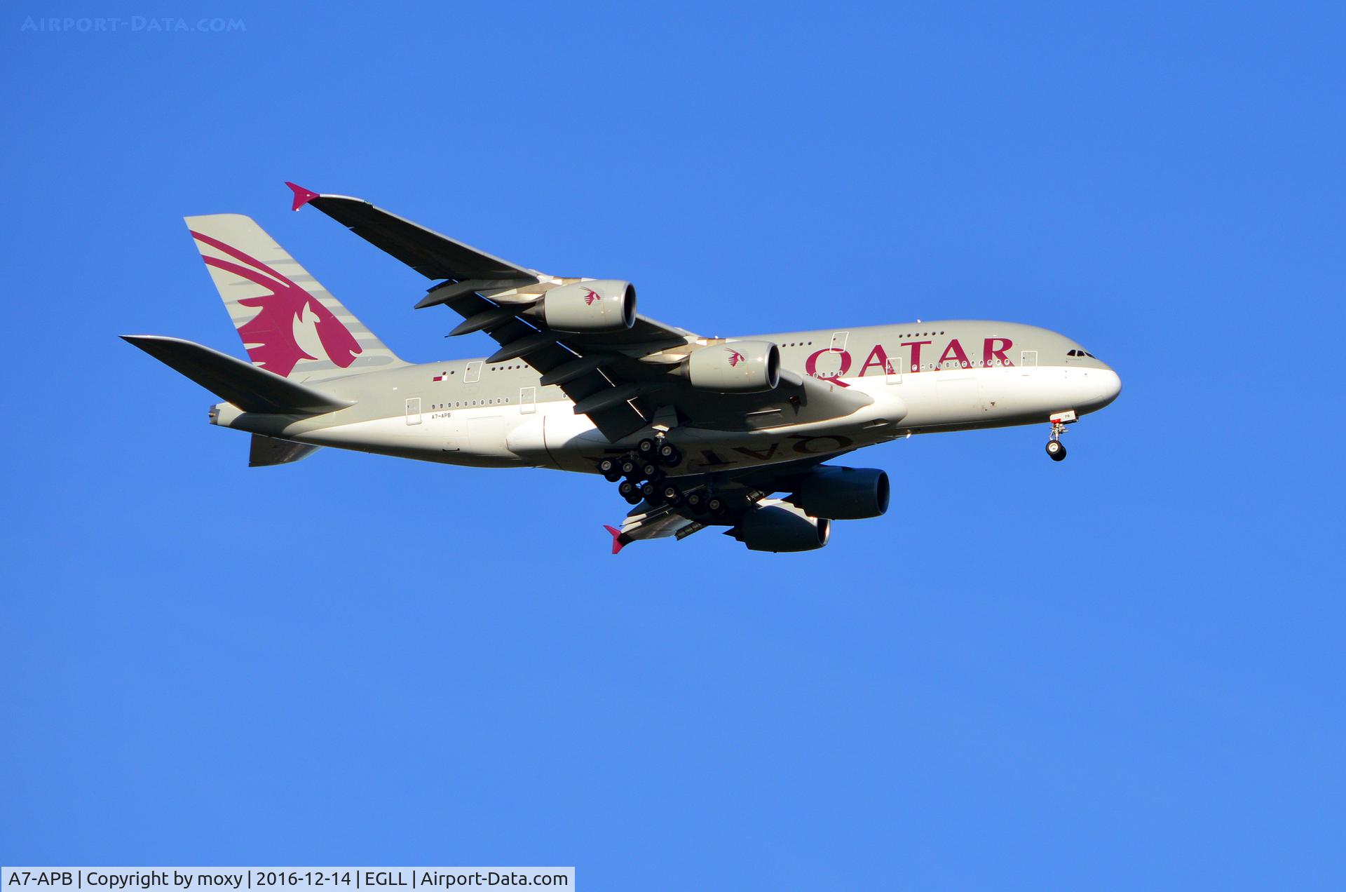 A7-APB, 2013 Airbus A380-861 C/N 143, Airbus A380-800 on finals to Heathrow.