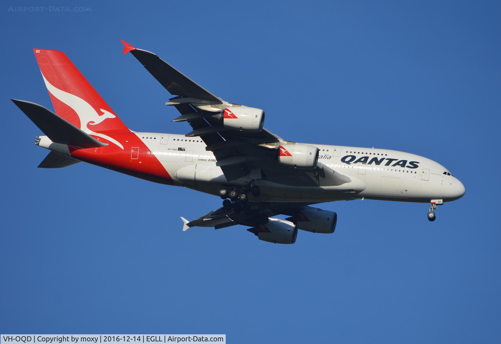 VH-OQD, 2008 Airbus A380-842 C/N 026, Airbus A380-842 on finals to Heathrow.