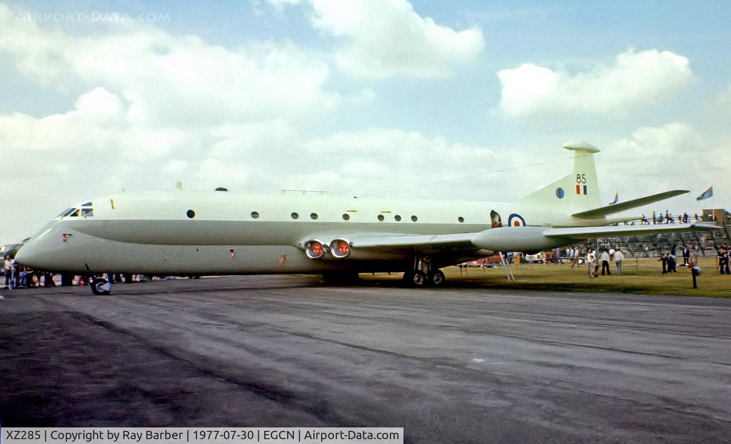 XZ285, Hawker Siddeley Nimrod MR.1 C/N 8047, Hawker-Siddeley Nimrod MR.1 [8047] (Royal Air Force) RAF Finningley~G 30/07/1977. From a slide.