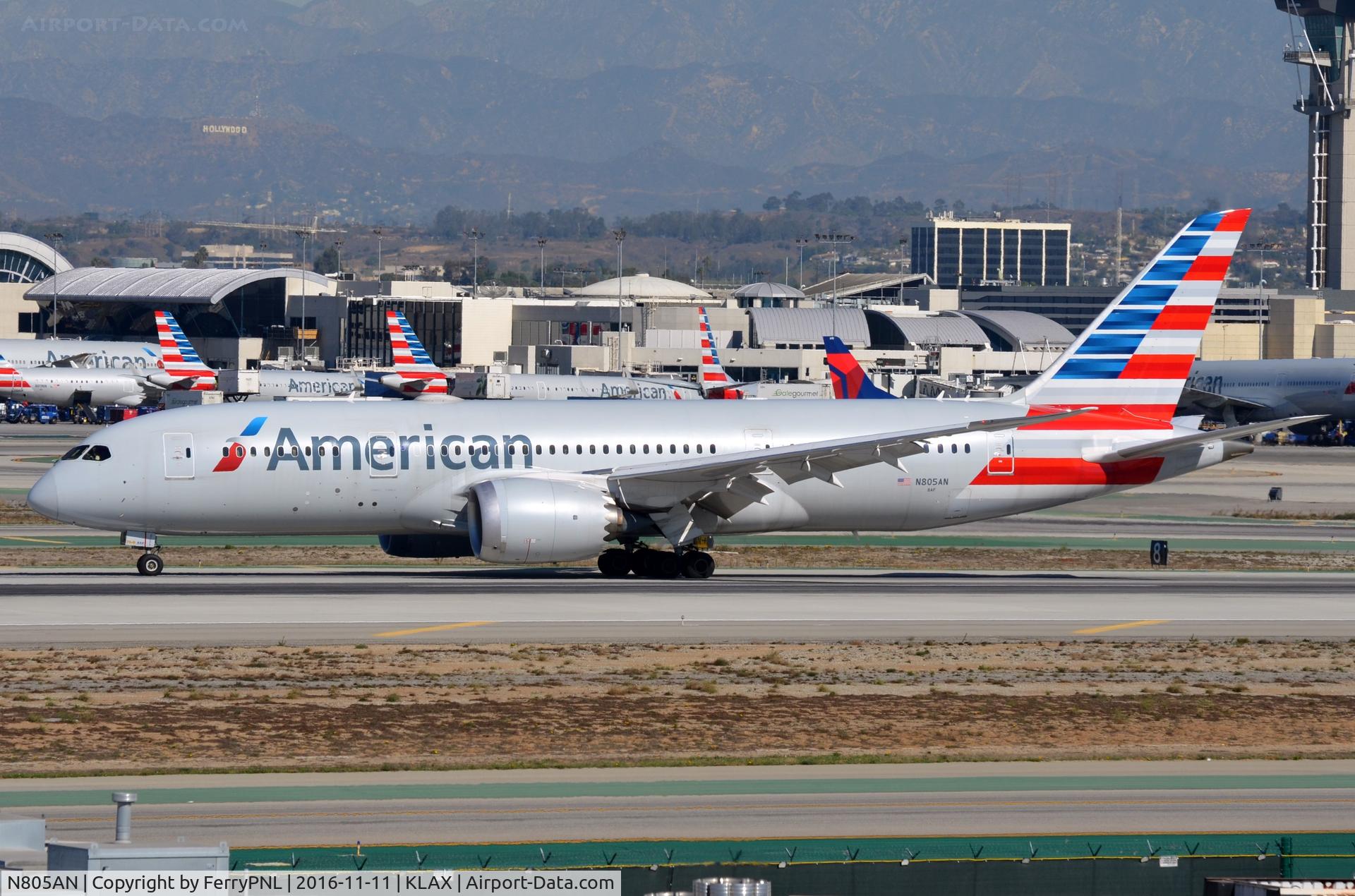 N805AN, 2015 Boeing 787-8 Dreamliner C/N 40623, American B788 clearing the runway.