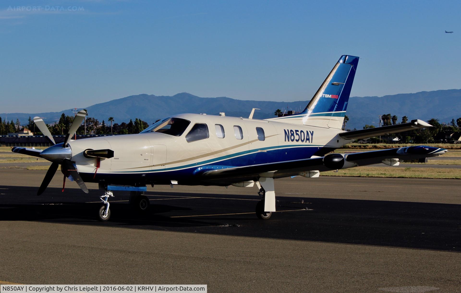 N850AY, 2013 Socata TBM-850 C/N 651, Flyers Transportation LLC (Auburn, CA) 2013 TBM-850 parked on the ramp a few hours before departure at Reid Hillview Airport, San Jose, CA.