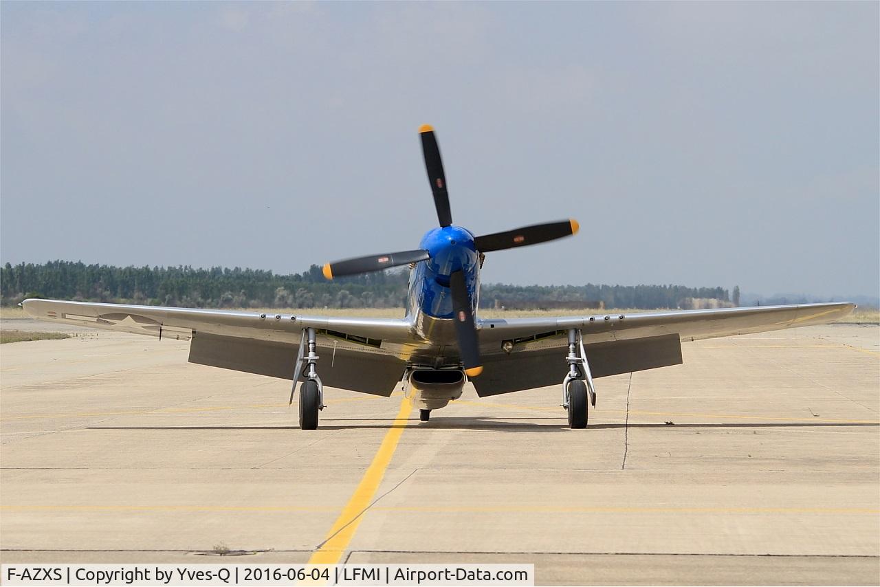 F-AZXS, 1944 North American F-51D Mustang C/N 122-40196, North American F-51D Mustang, Taxiing to parking area, Istres-Le Tubé Air Base 125 (LFMI-QIE) open day 2016