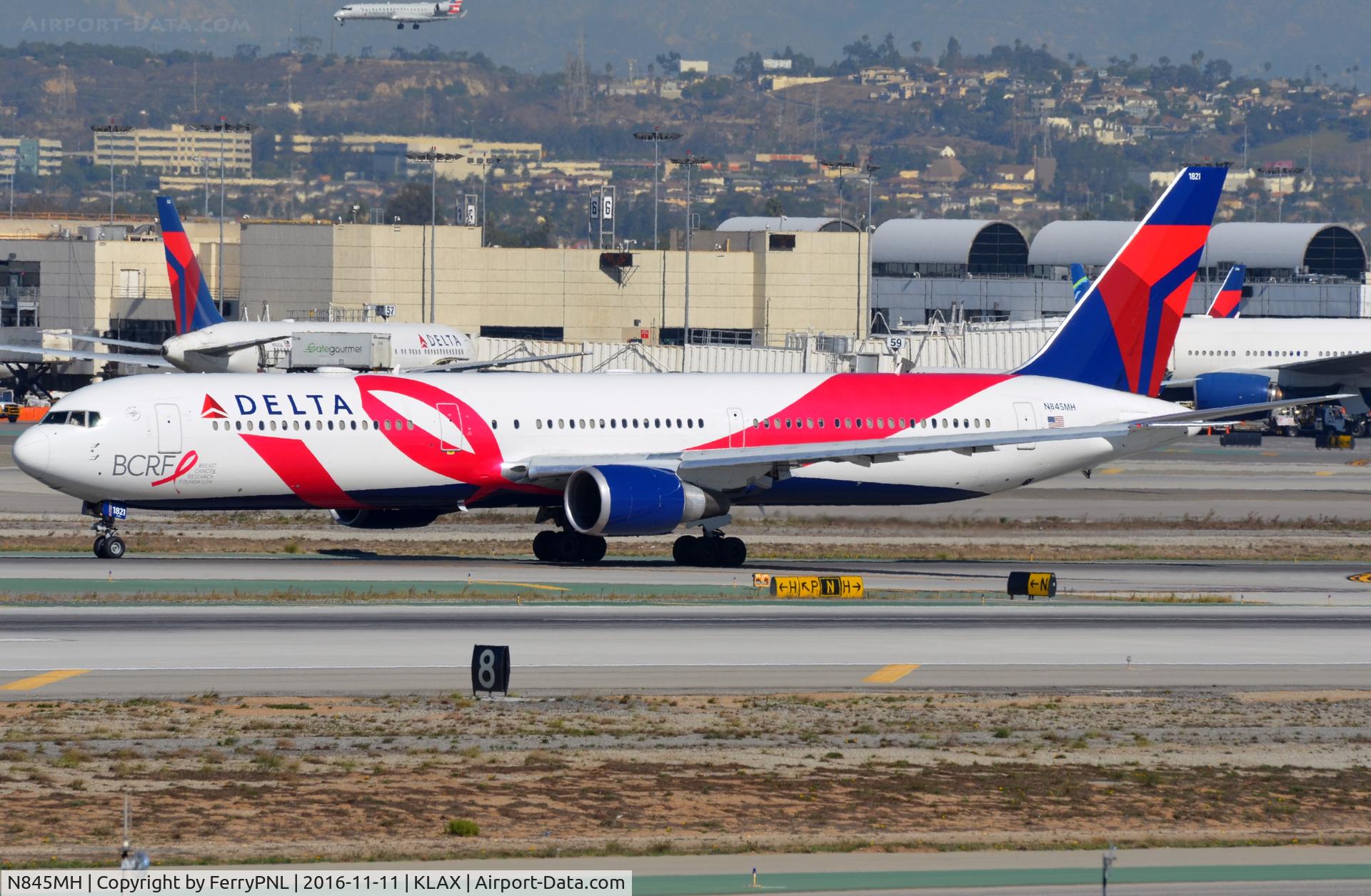 N845MH, 2002 Boeing 767-432/ER C/N 29719, The Pink Ribbon B764 of Delta in LAX.