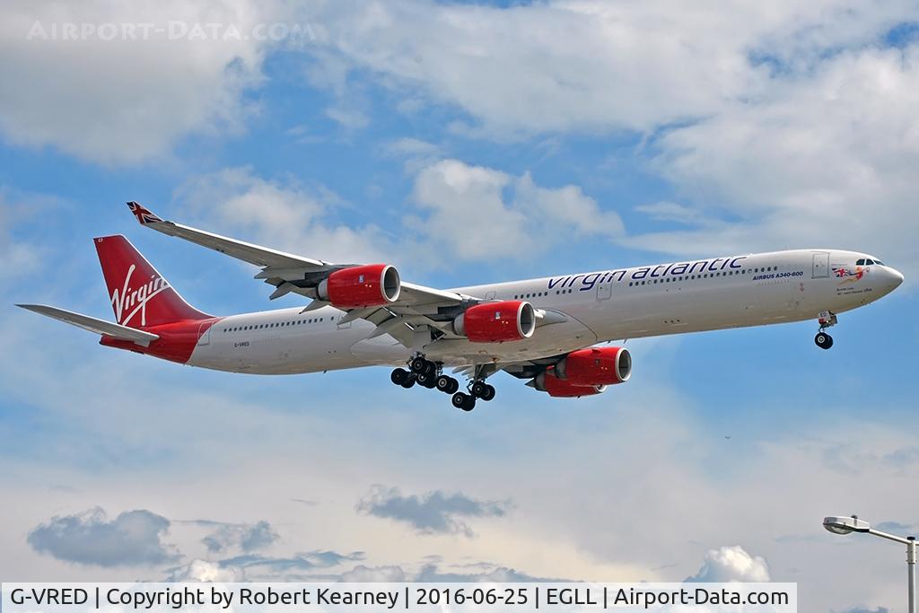 G-VRED, 2006 Airbus A340-642 C/N 768, Arriving 27R