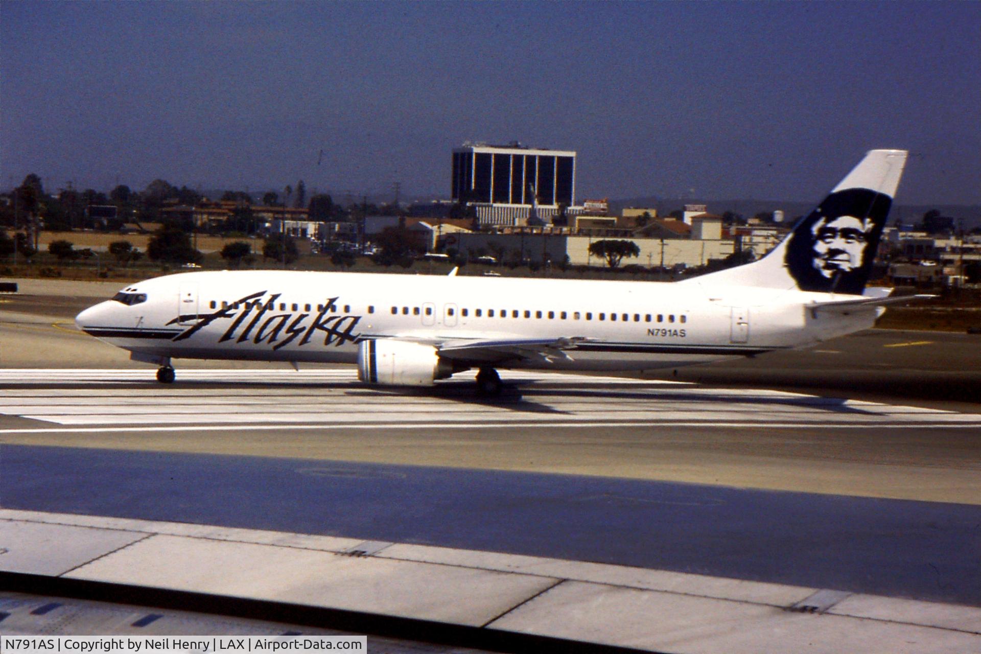 N791AS, 1997 Boeing 737-490 C/N 28886, Scanned from original slide taken at LAX about 30 August 1997