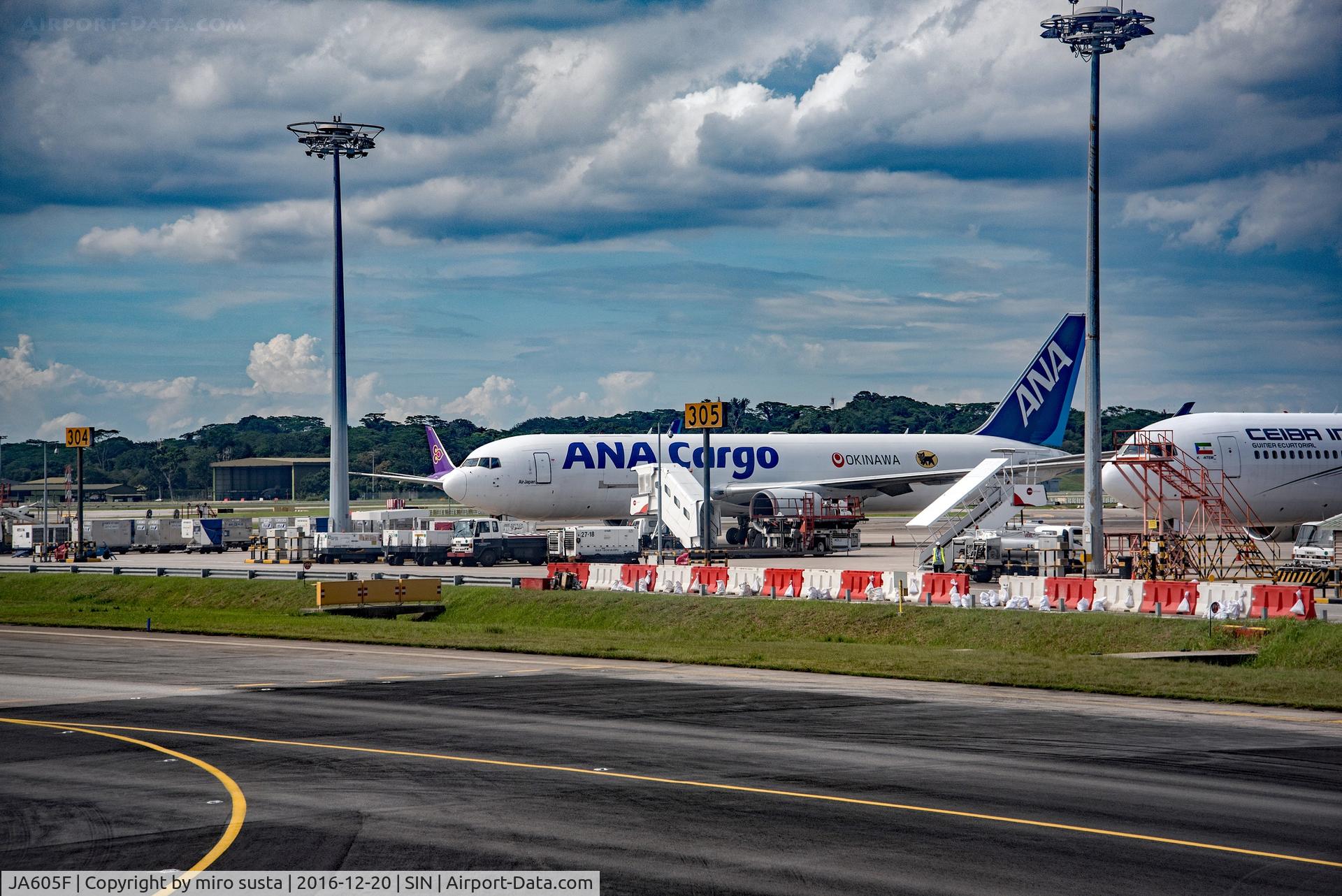 JA605F, 2001 Boeing 767-316F/ER C/N 30842, ANA All Nippon Airways Cargo airplane docked at Singapore Changi Airport