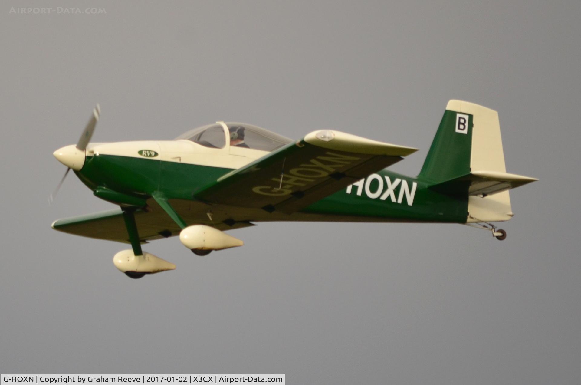 G-HOXN, 2007 Vans RV-9 C/N PFA 320-14229, Departing from Northrepps.