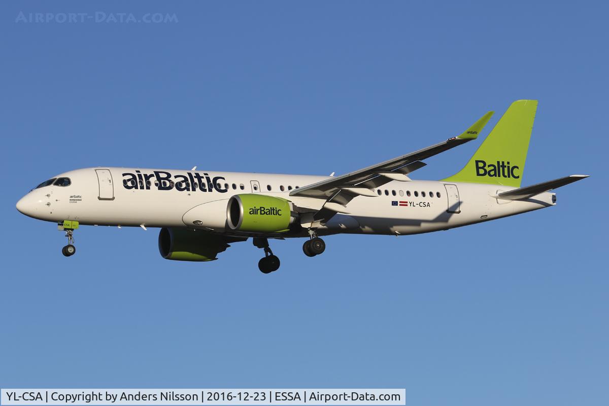 YL-CSA, 2016 Bombardier CSeries CS300 (BD-500-1A11) C/N 55003, Final approach for runway 26.