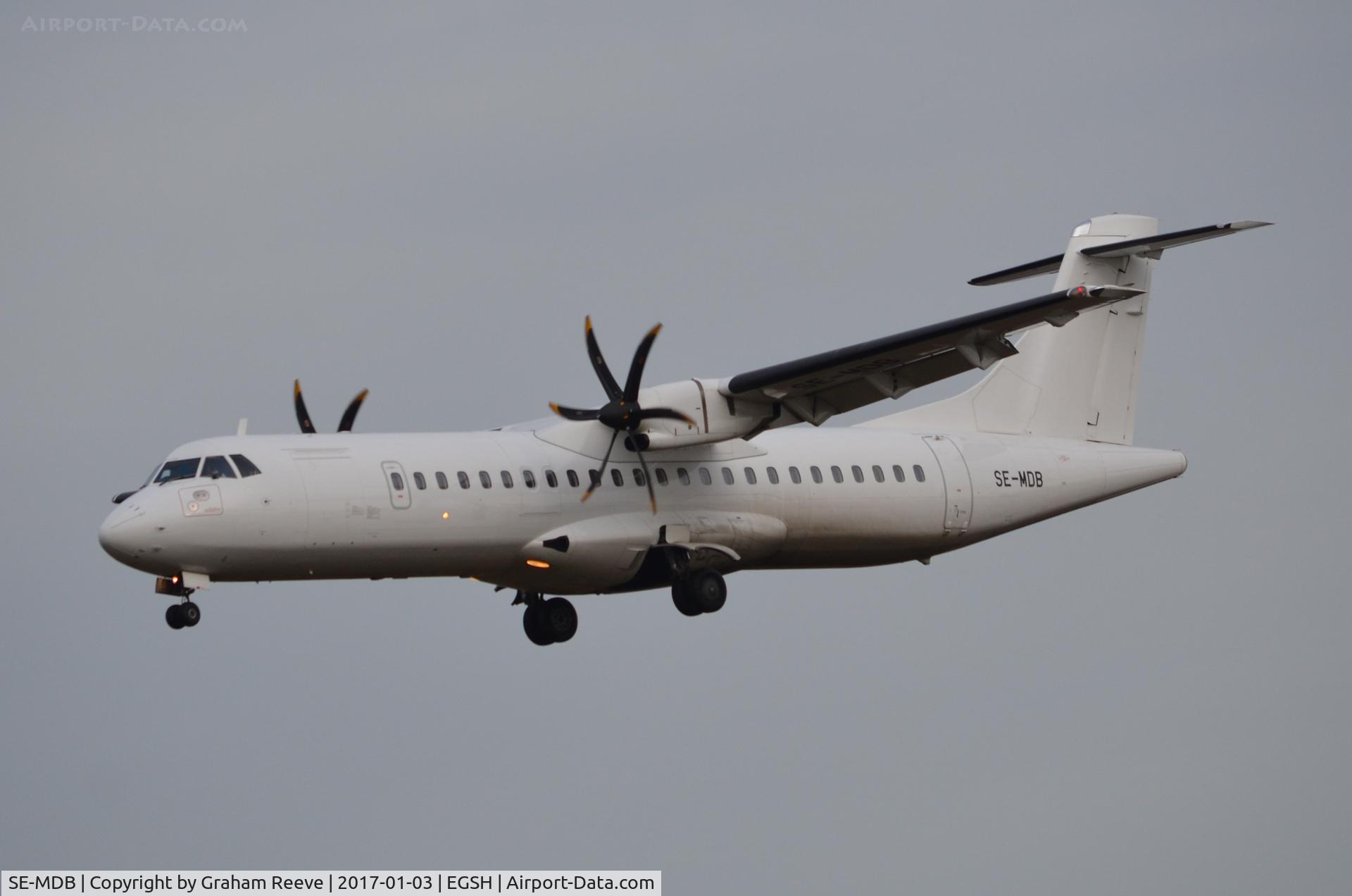 SE-MDB, 2008 ATR 72-212A C/N 822, Landing at Norwich.