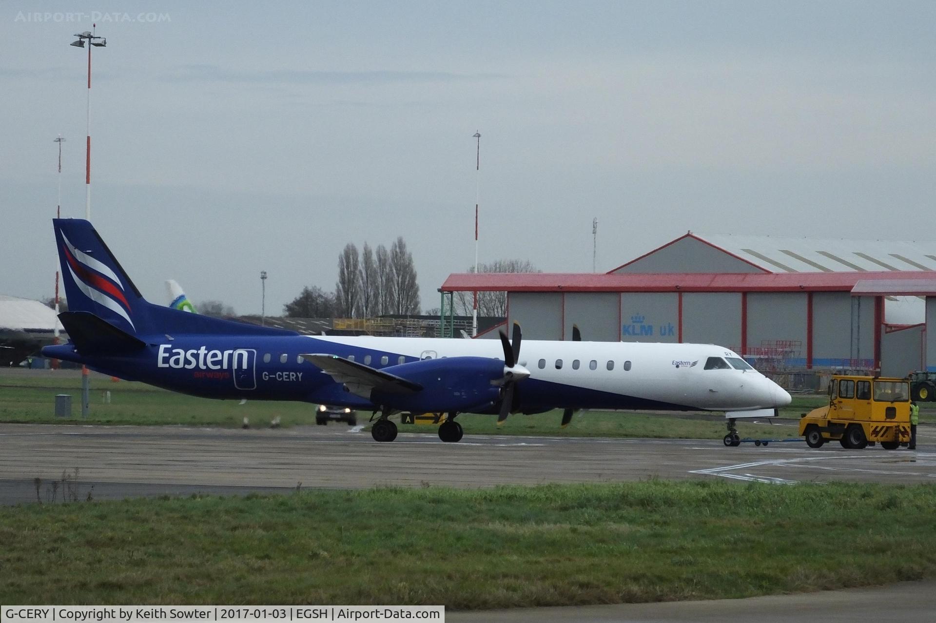 G-CERY, 1994 Saab 2000 C/N 2000-008, Pushing back off stand